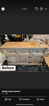 a before and after photo of a wooden sideboard